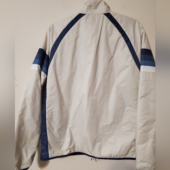 Marine Layer Mens Lightweight Varsity Puffer Jacket Large Beige Blue - Picture 5 of 6
